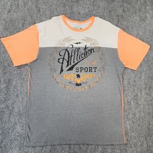 Affliction Shirt Mens 2XL Gray Orange Short Sleeve Tee Live Fast Eagle USA Made